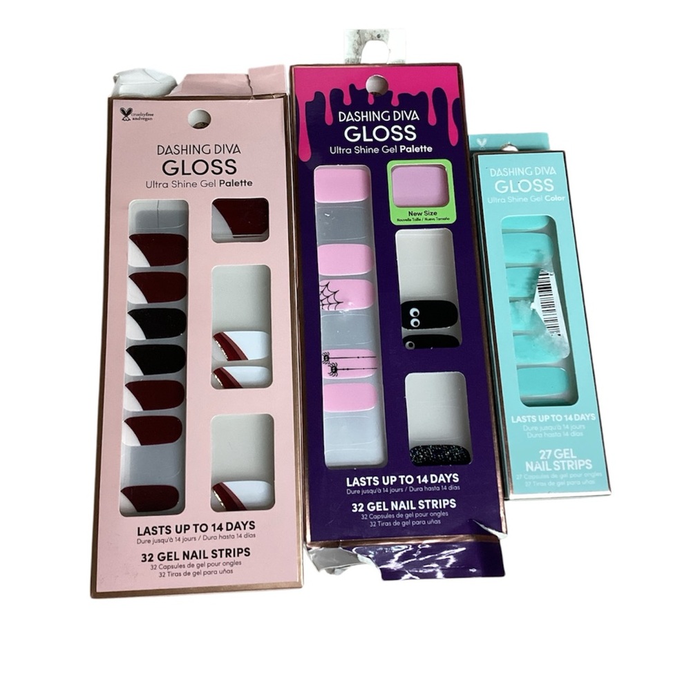 Dashing Diva Gloss Gel Nail Strips - Black, Pink, and Blue